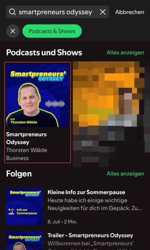in Spotify die Show suchen und öffnen